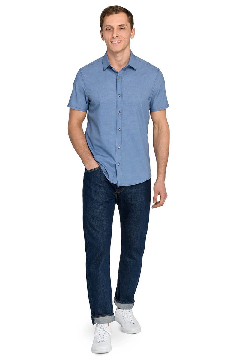 W.R.K Basic Slim Fit Abstract Geo Short Sleeve Performance Button-Up Shirt, Alternate, color, Navy