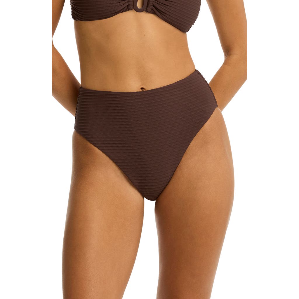 Sea Level Retro High Waist Bikini Bottoms In Cocoa