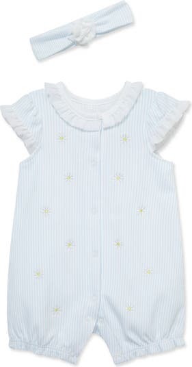 Embroidered Cotton Romper & Headband Set