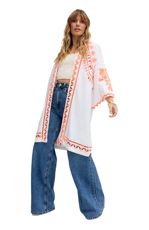 Raffya Lupe Edge To Edge Embroidered Kimono In White