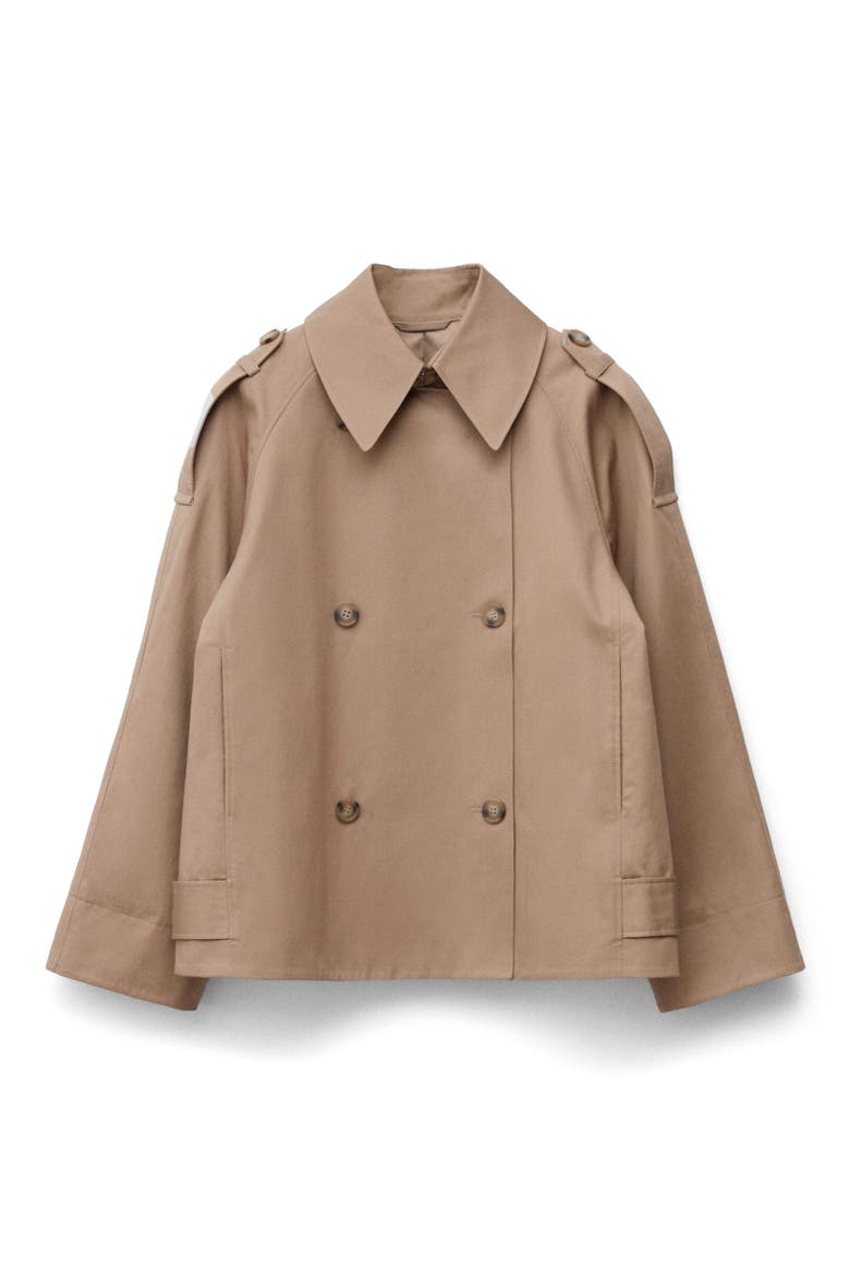 Double Breasted Cotton Crop Trench Jacket, Alternate, color, BEIGE MEDIUM DUSTY