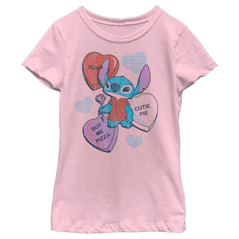 Girl's Lilo & Stitch Valentine's Day Candy Hearts  Graphic T-Shirt