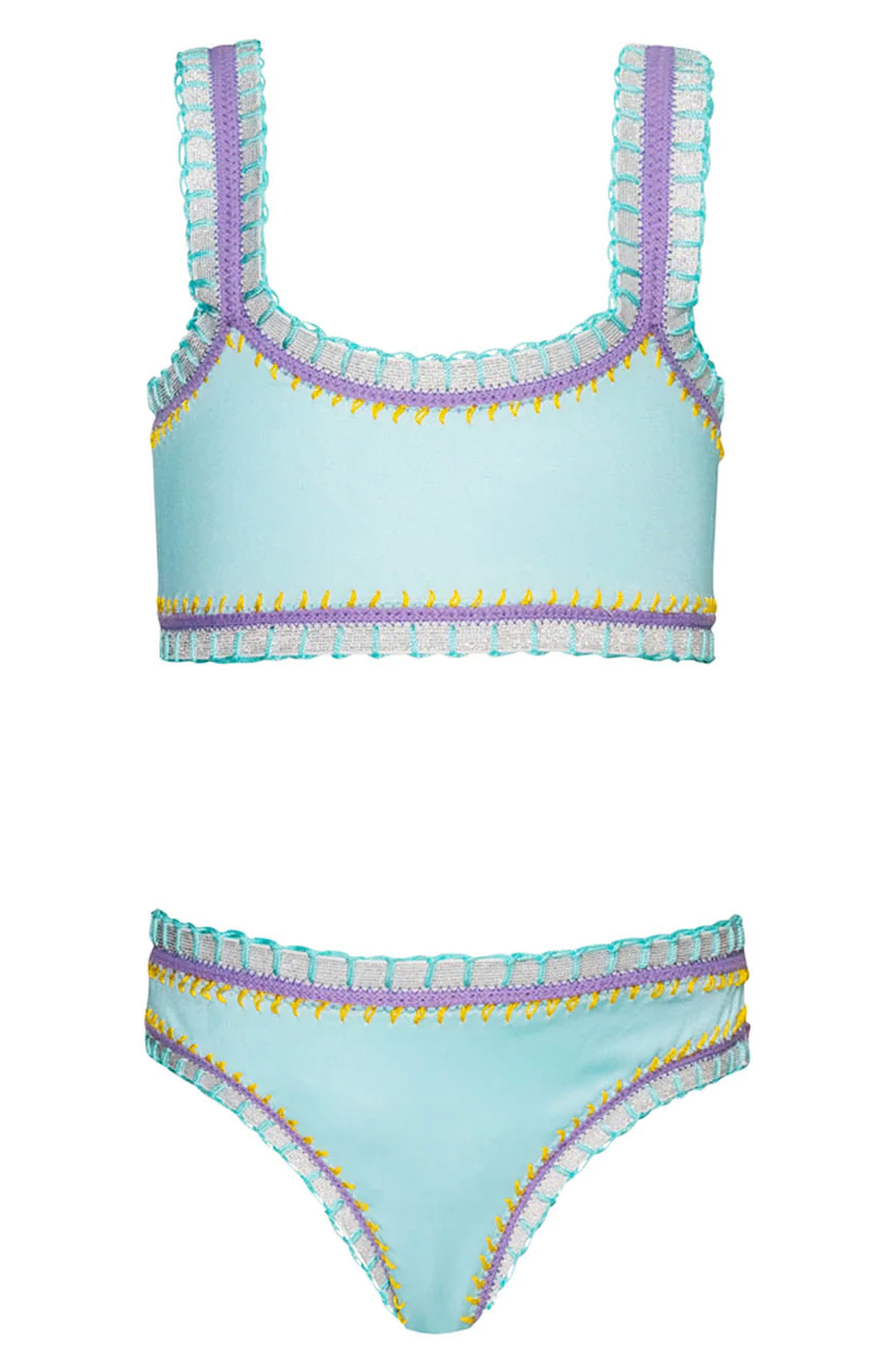 PQ SWIM Kids' Sporty Rainbow Embroidered Two-Piece Swimsuit