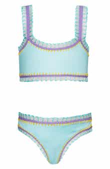 PQ SWIM Kids' Sporty Rainbow Embroidered Two-Piece Swimsuit