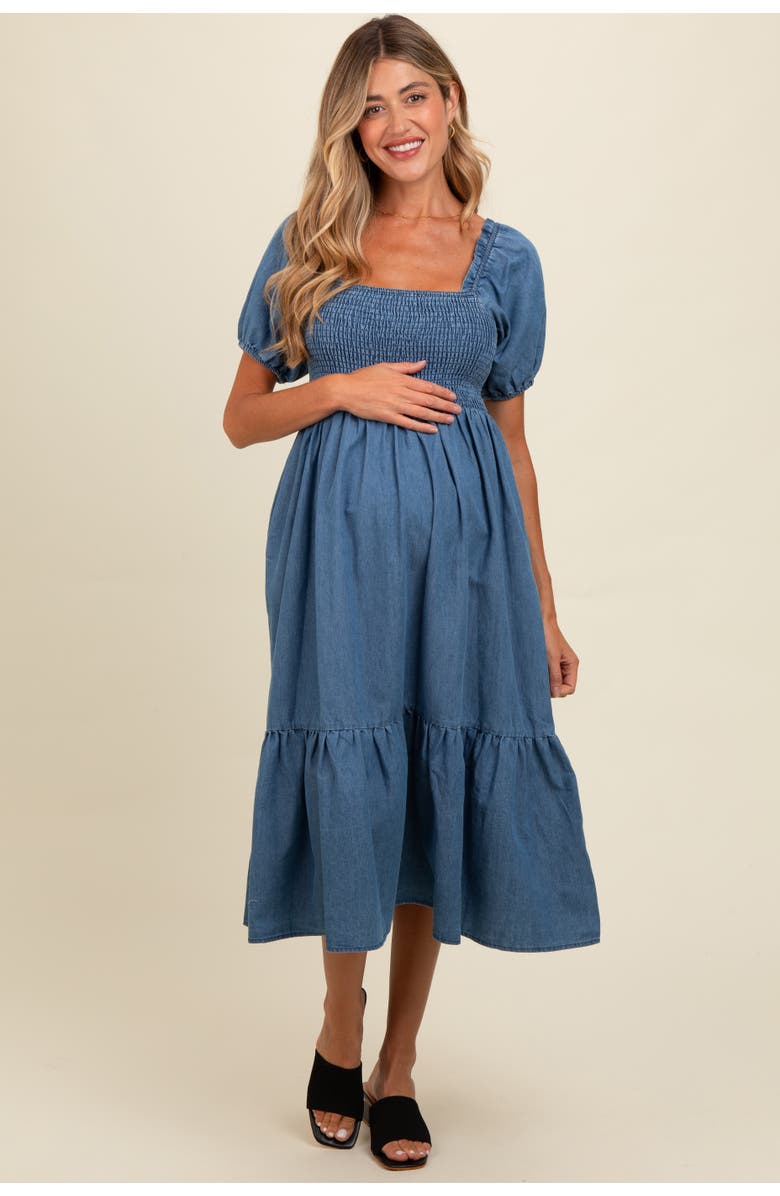 PinkBlush Vintage Wash Chambray Smocked Midi Dress, Alternate, color, Blue