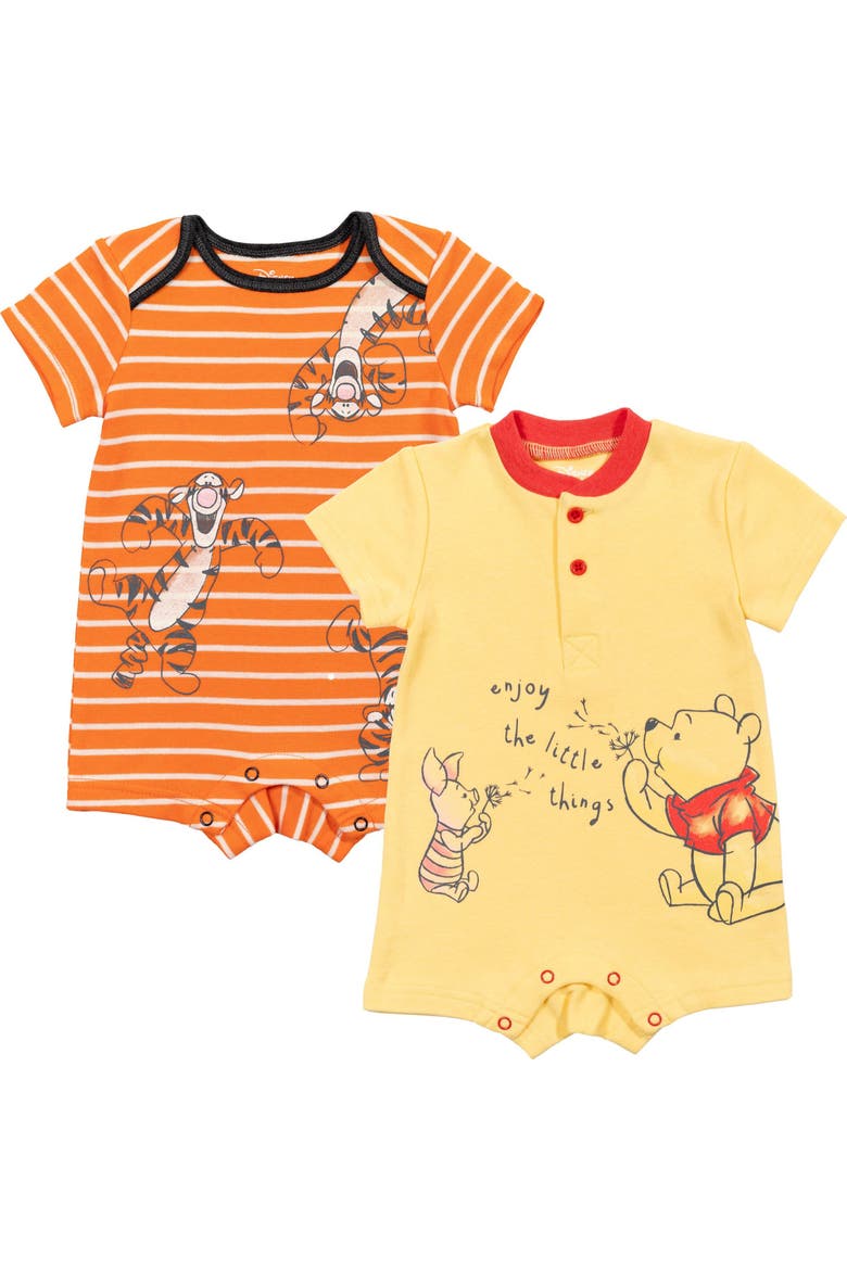 Winnie the Pooh 2-Pack One Piece Rompers, Main, color, Pooh Yellow Orange