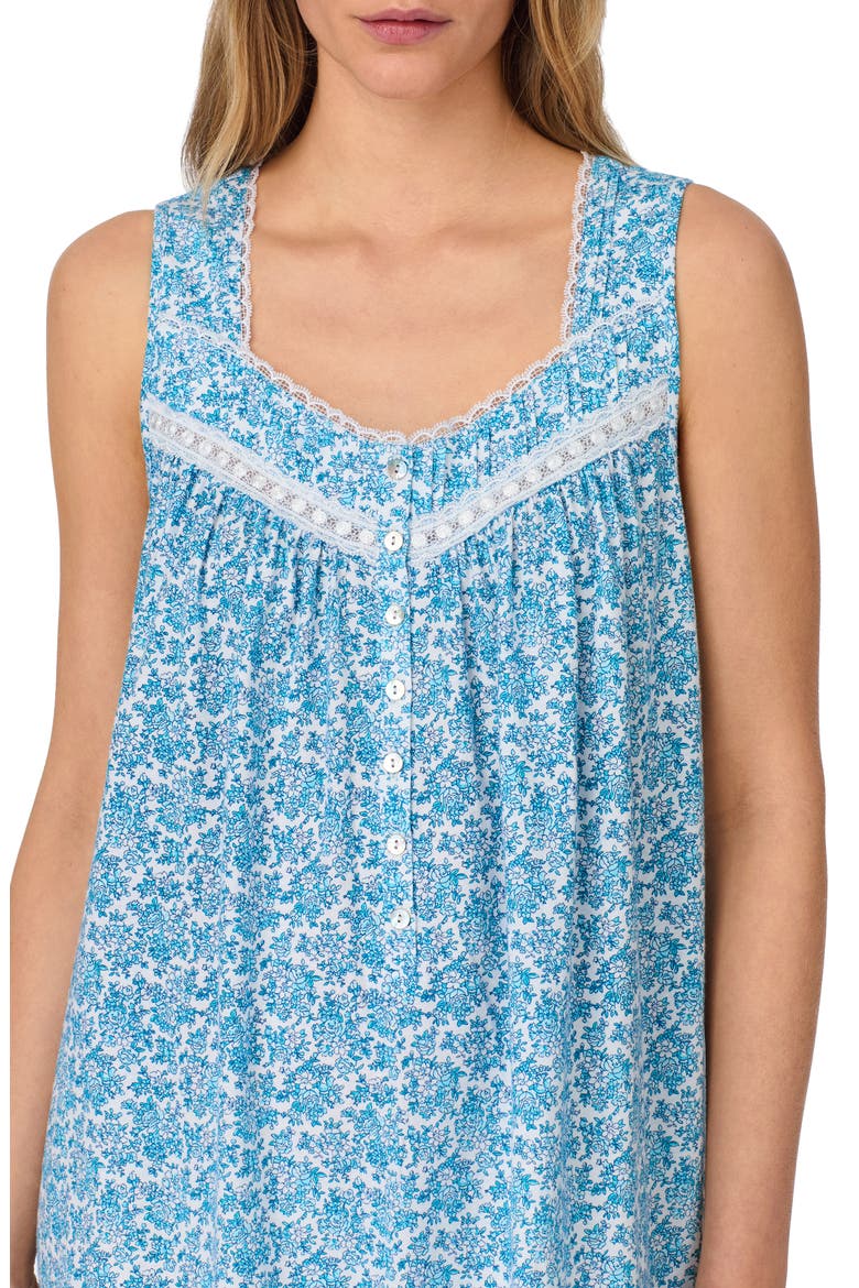 Sleeveless Cotton Ballet Nightgown, Alternate, color, WHITE/AQUA