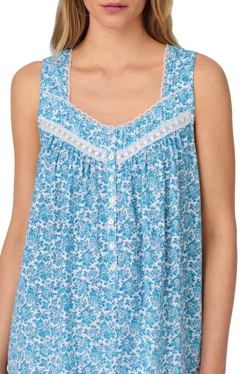 Eileen West Sleeveless Cotton Ballet Nightgown, Alternate, color, White/Aqua