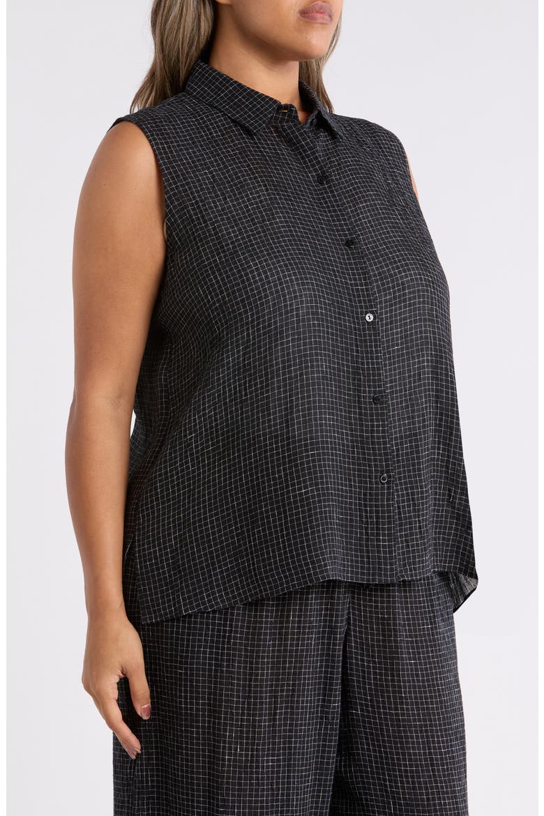 Grid Sleeveless Button-Up Shirt, Alternate, color, BLACK/ WHITE