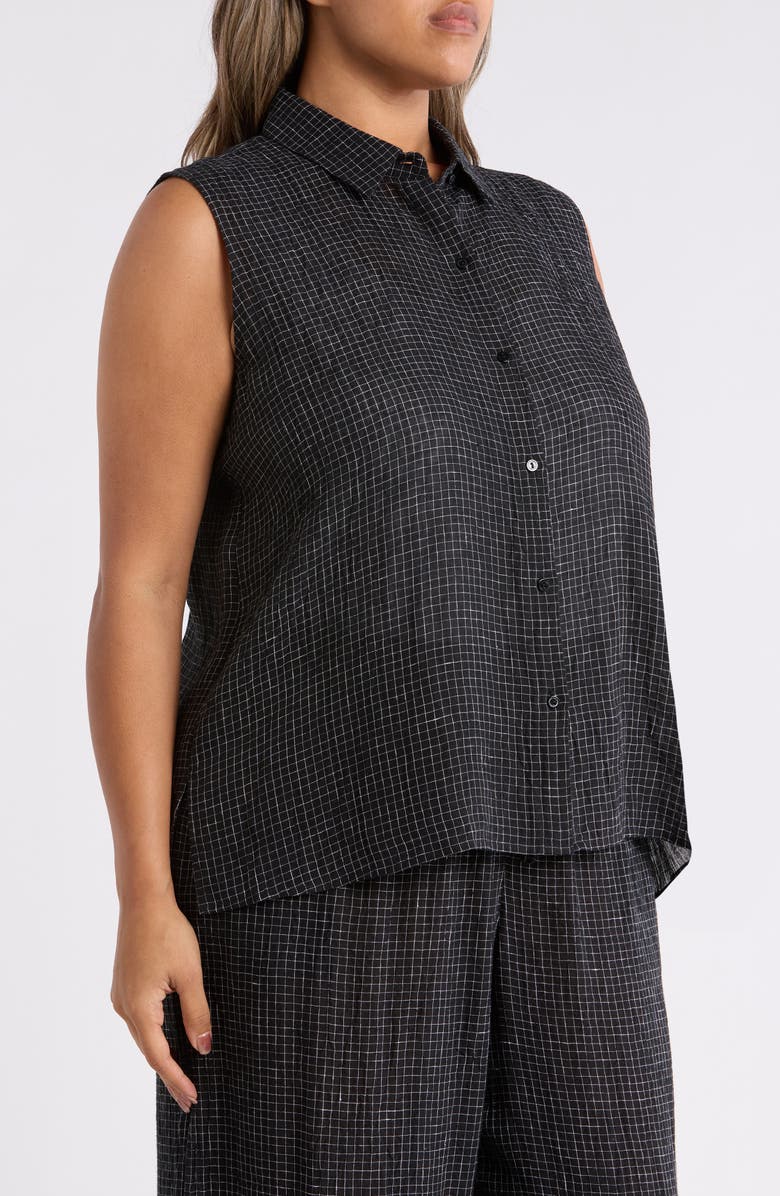 Eileen Fisher Grid Sleeveless Button-Up Shirt, Alternate, color, Black/ White
