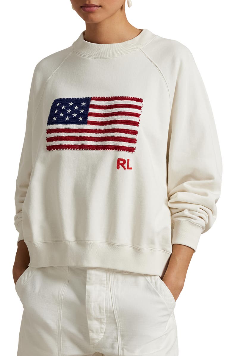 Polo Ralph Lauren Logo Flag French Terry Crewneck Sweatshirt, Main, color, 