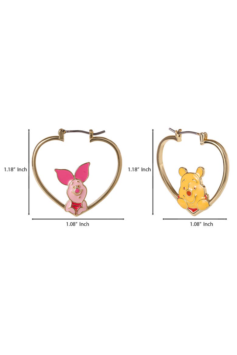 Winnie The Pooh And Piglet Mismatched Heart Hoop Earrings, Alternate, color, Gold