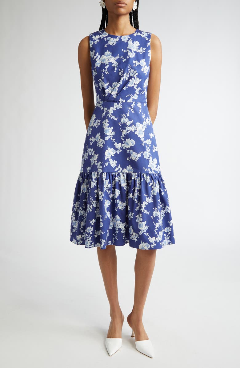 Carolina Herrera Floral Print Tiered Dress, Main, color, Nautilus Multi