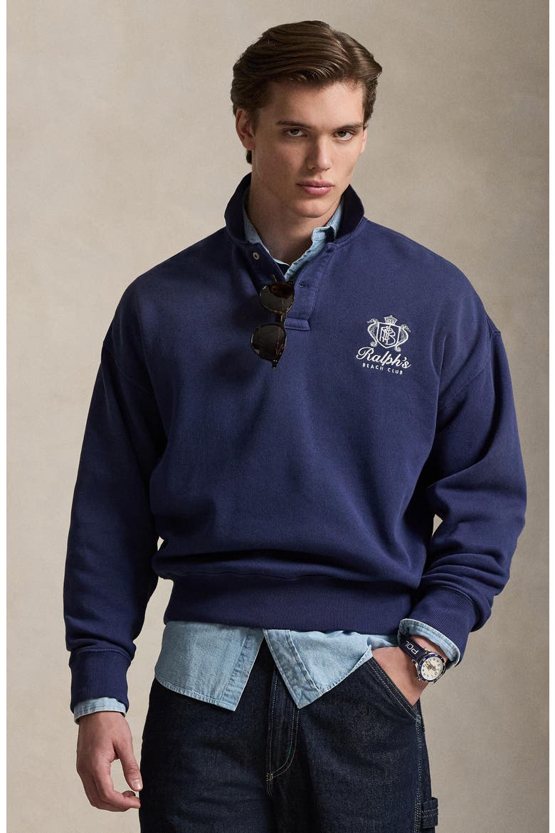 Relaxed Fit Fleece Polo Sweatshirt, Alternate, color, DARK COBALT