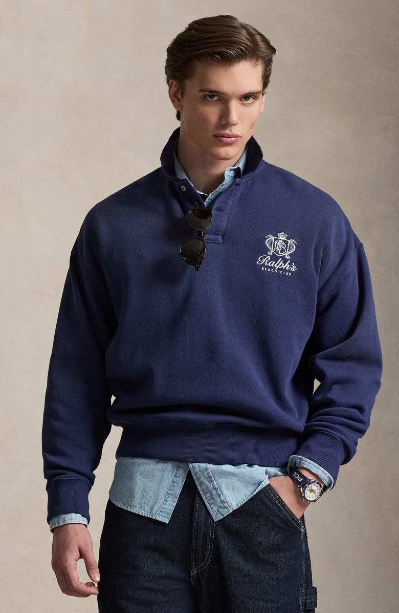 Polo Ralph Lauren Relaxed Fit Fleece Polo Sweatshirt, Alternate, color, Dark Cobalt