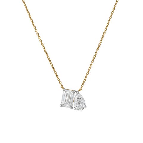Aurelia 14K Gold Lab Grown Diamond Toi Et Moi Necklace - 1 Ct