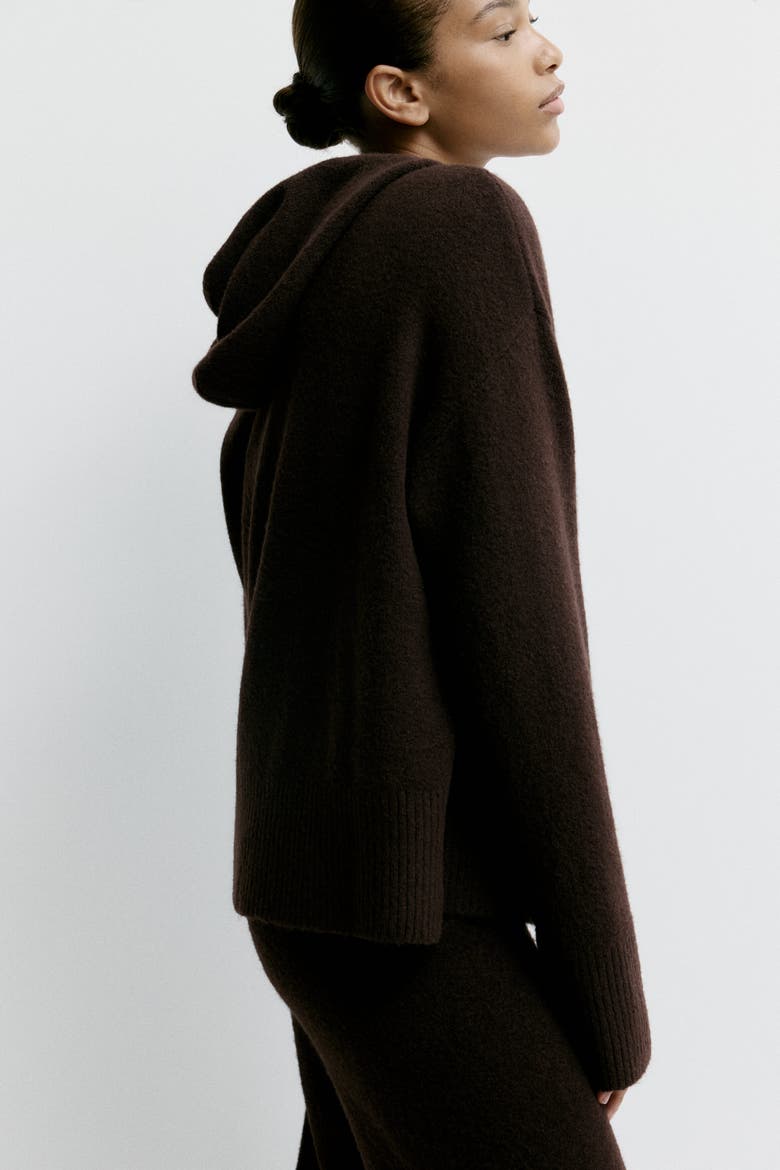 Knitted Zip-through Hoodie, Alternate, color, Dark brown
