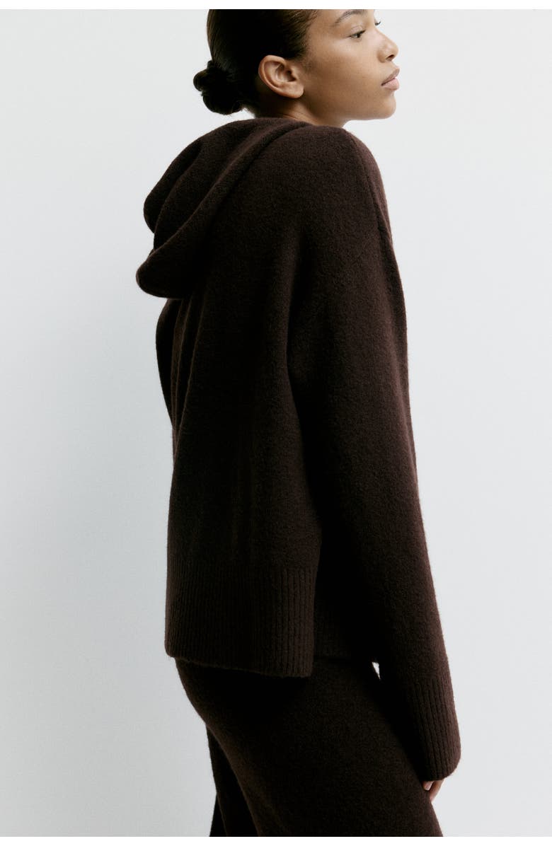 H&M Knitted Zip-through Hoodie, Alternate, color, Dark Brown