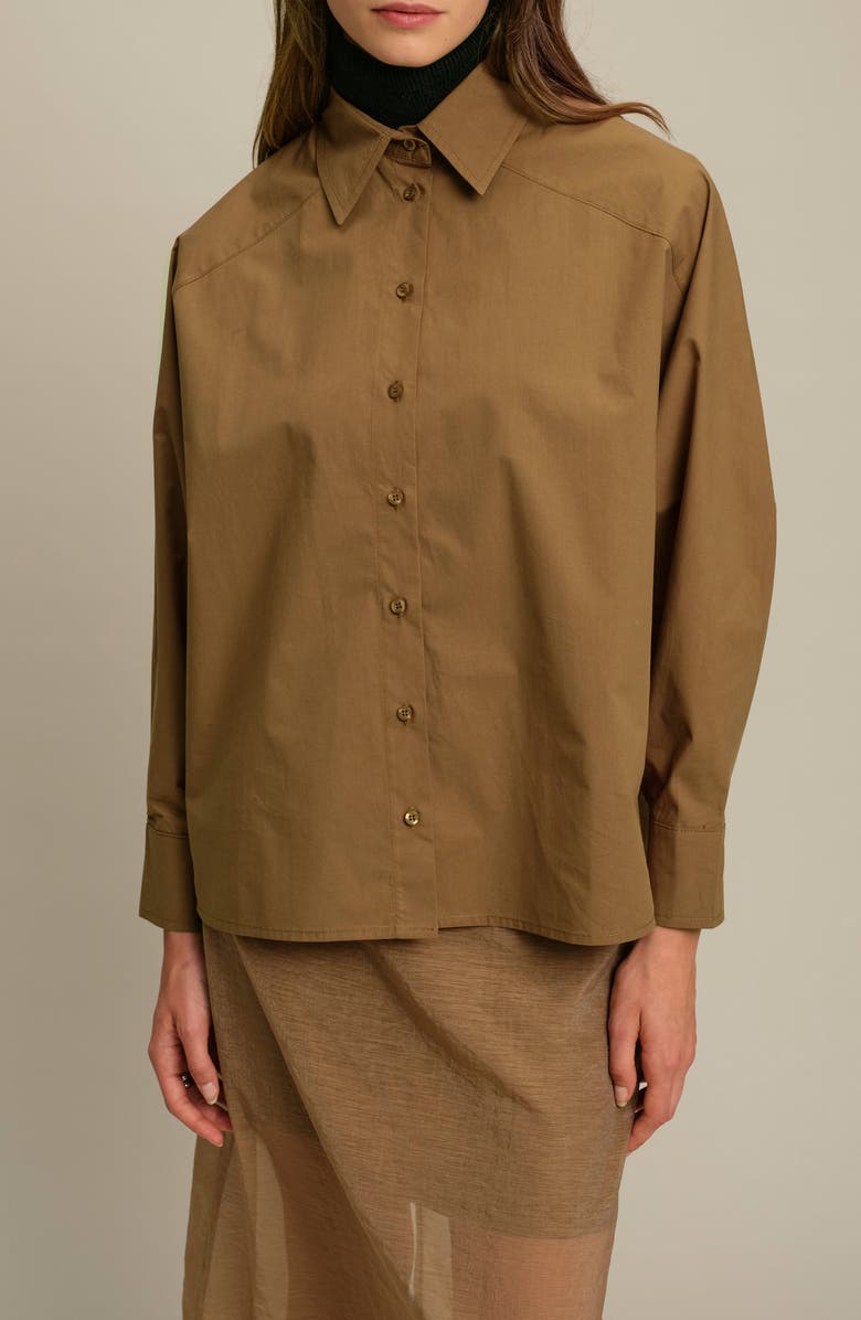 DELUC Howie Oversize Cotton Poplin Shirt, Main, color, Caramel
