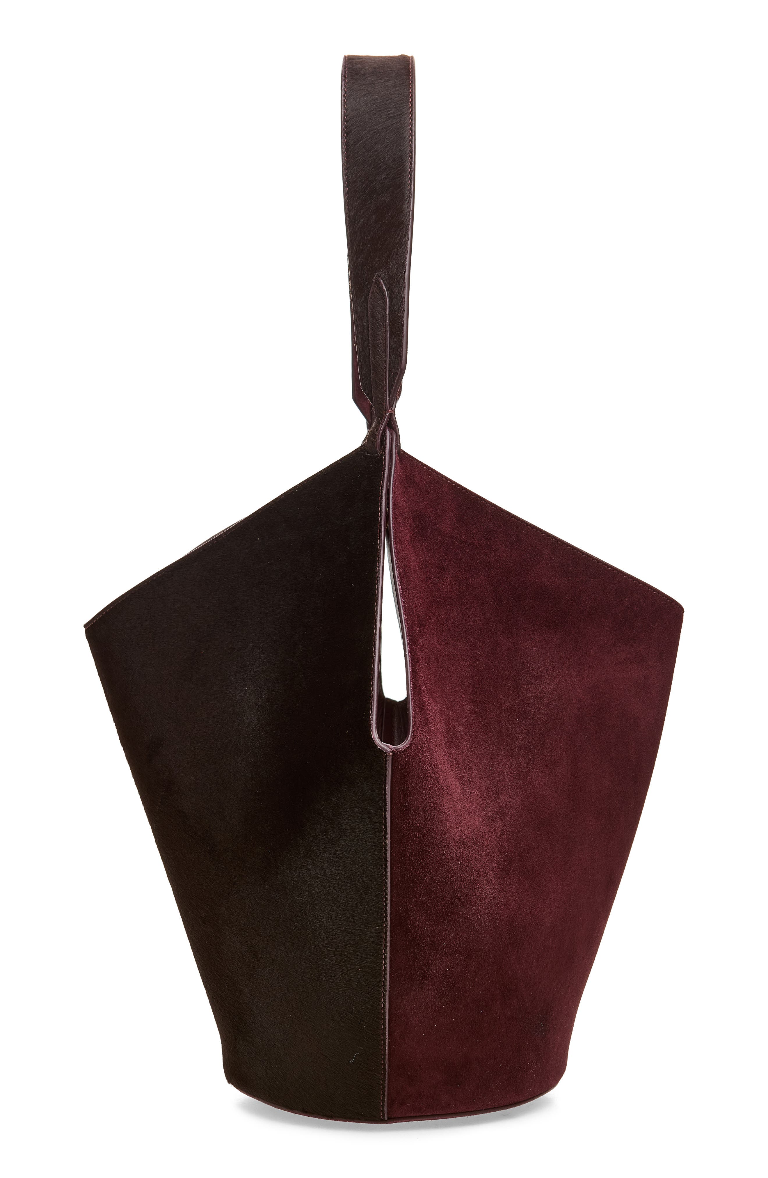 Khaite Small Lotus Suede & Genuine Calf Hair Bag, Alternate, color, Rouge Noir