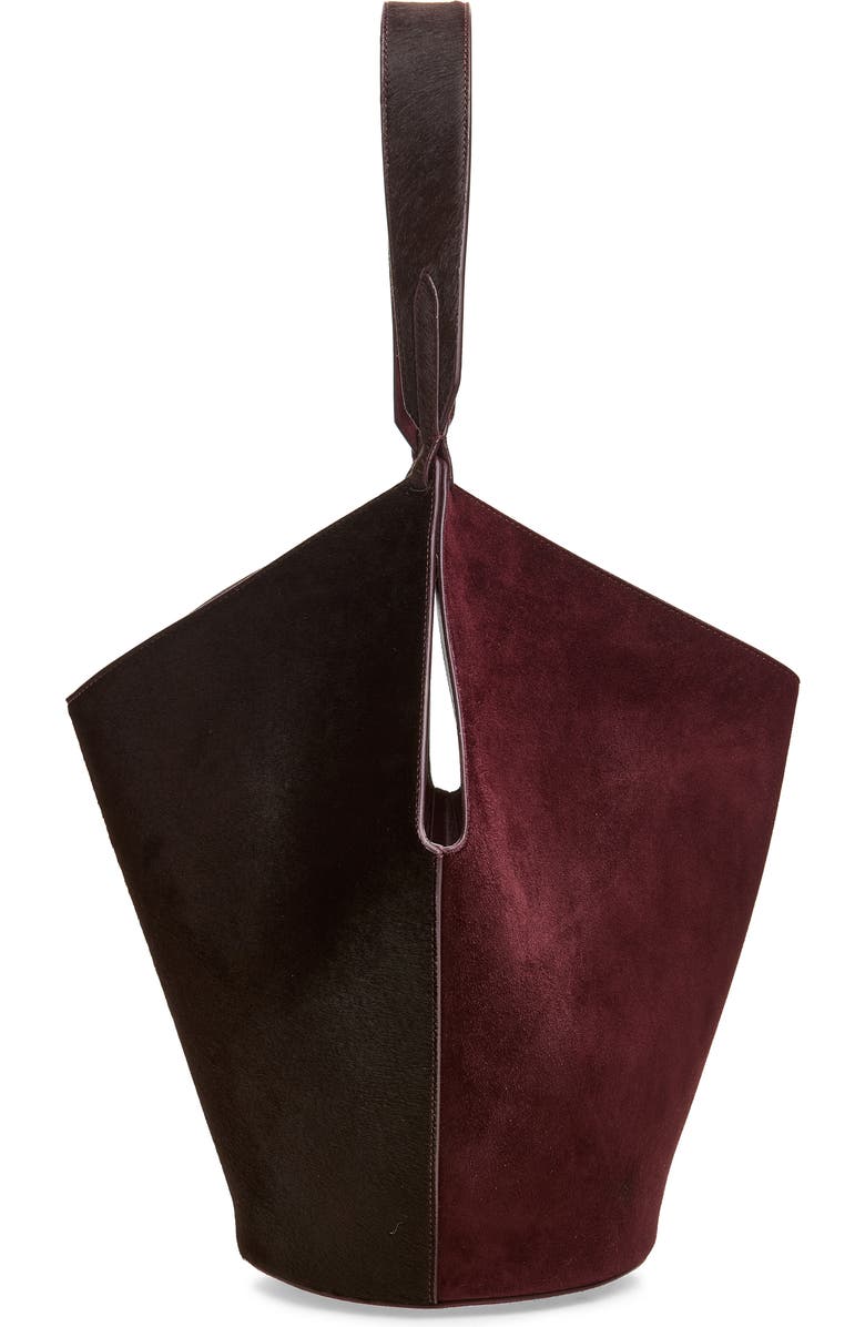 Khaite Small Lotus Suede & Genuine Calf Hair Bag, Alternate, color, Rouge Noir