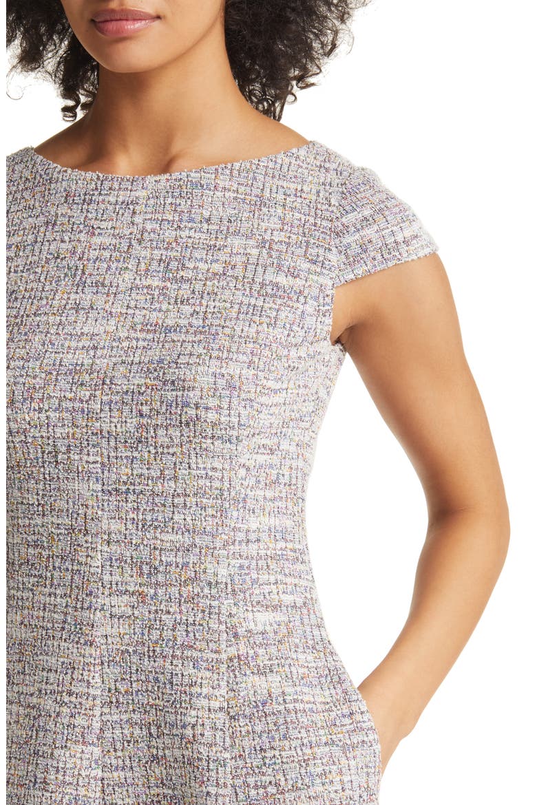 Bateau Neck Cap Sleeve Tweed Dress, Alternate, color, BLUE MULTI