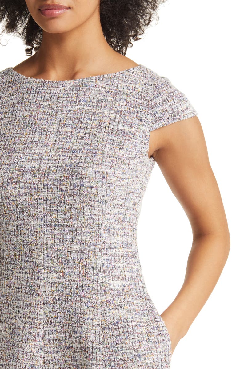 Eliza J Bateau Neck Cap Sleeve Tweed Dress, Alternate, color,