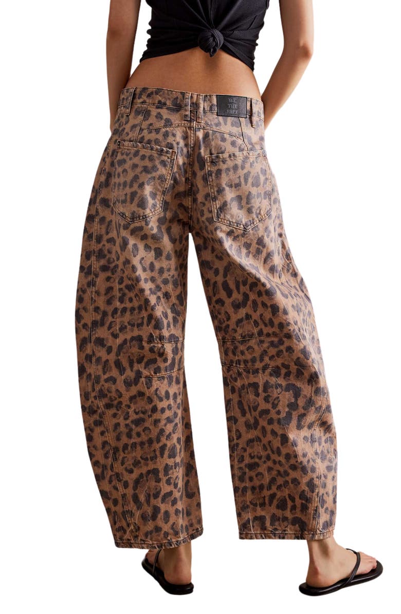 Free People Print Barrel Leg Jeans, Alternate, color, Brown Sugar Combo