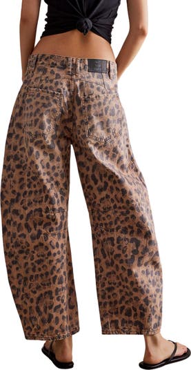Leopard Print Barrel Leg Jeans
