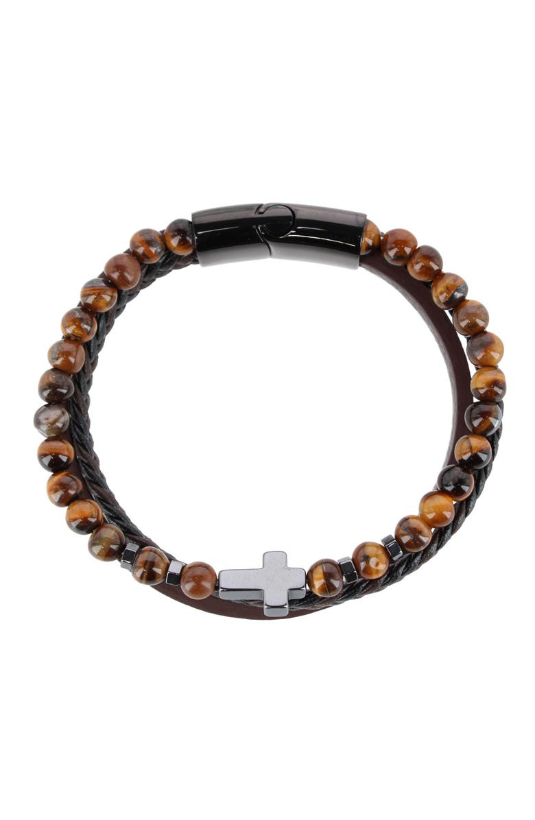 Trafalgar The Sovereign Cross Tri-Stranded Leather Bracelet, Alternate, color, Brown