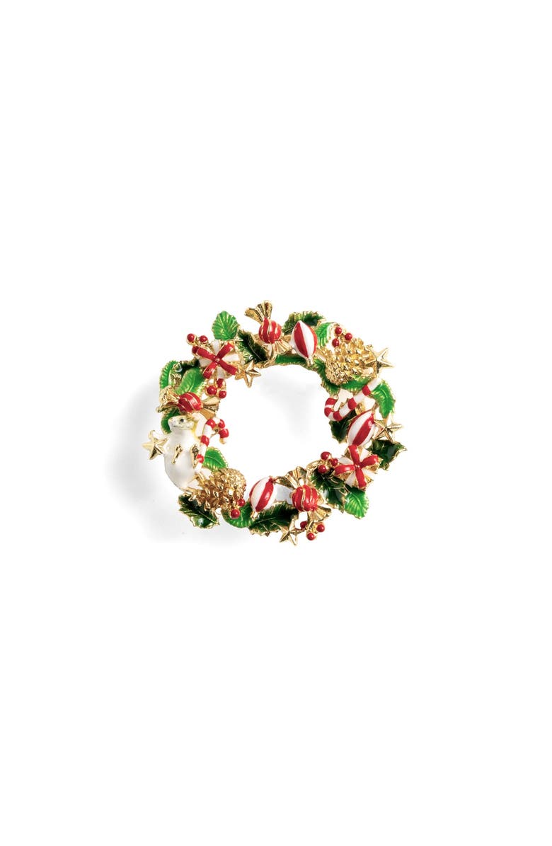 Bill Skinner Studio Christmas Mouse in the Wreath Brooch, Main, color, Christmas Mouse In The Wreath