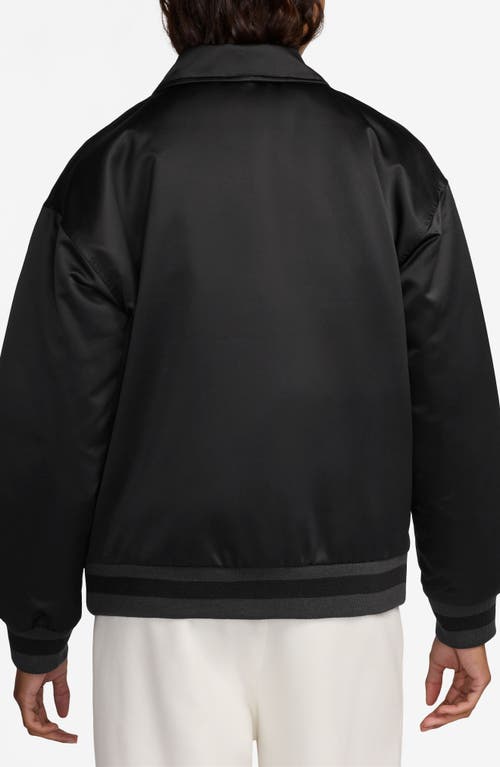 JORDAN JORDAN CHENILLE PATCH SATIN VARSITY BOMBER JACKET
