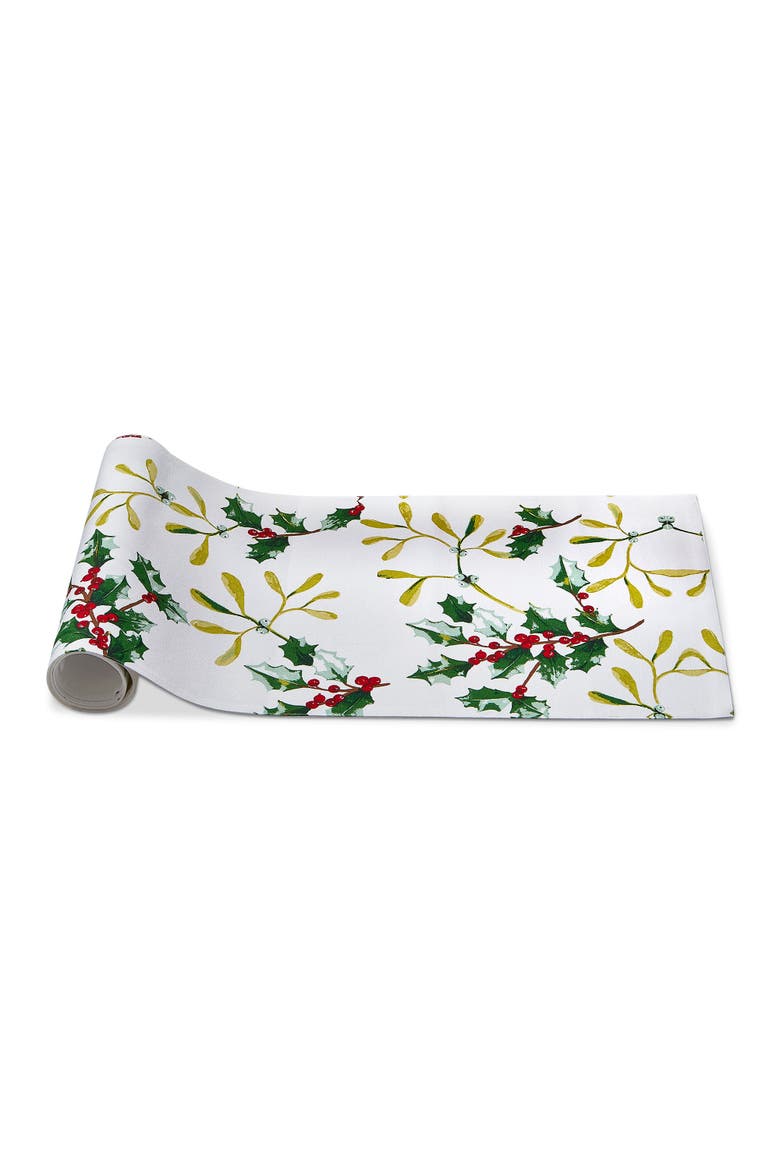 Mistletoe and Holly Table Runner Cotton Winter Decor Multicolor, Alternate, color, White