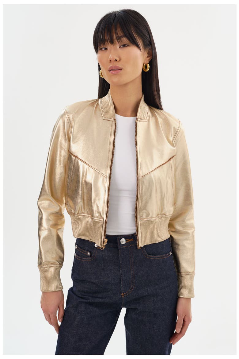 Kordella | Reversible Leather Bomber Jacket, Alternate, color, Luggage/Gold