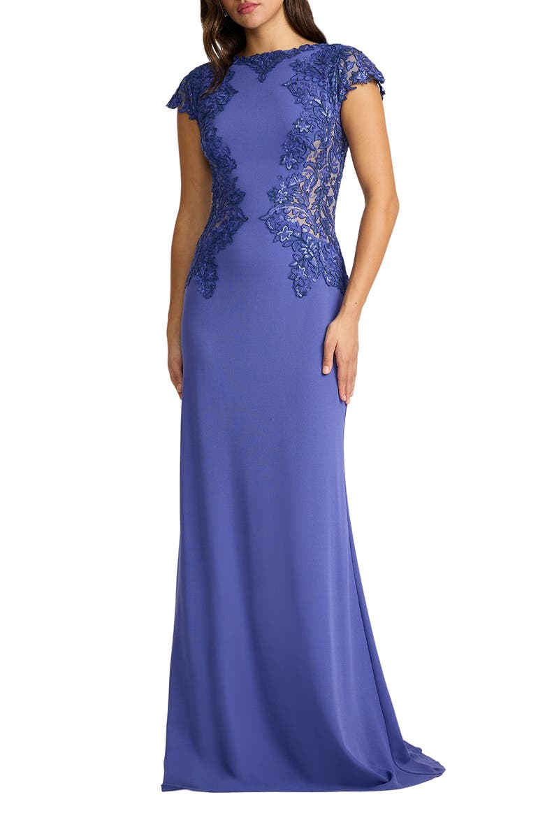 Embroidered Detail Cotton Blend Body-Con Gown, Main, color, VIOLET/ NUDE