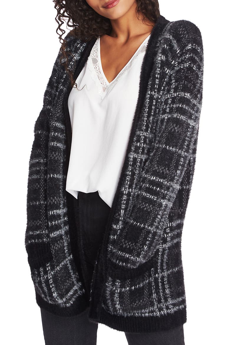 Plaid Eyelash Cardigan, Main, color, RICH BLACK