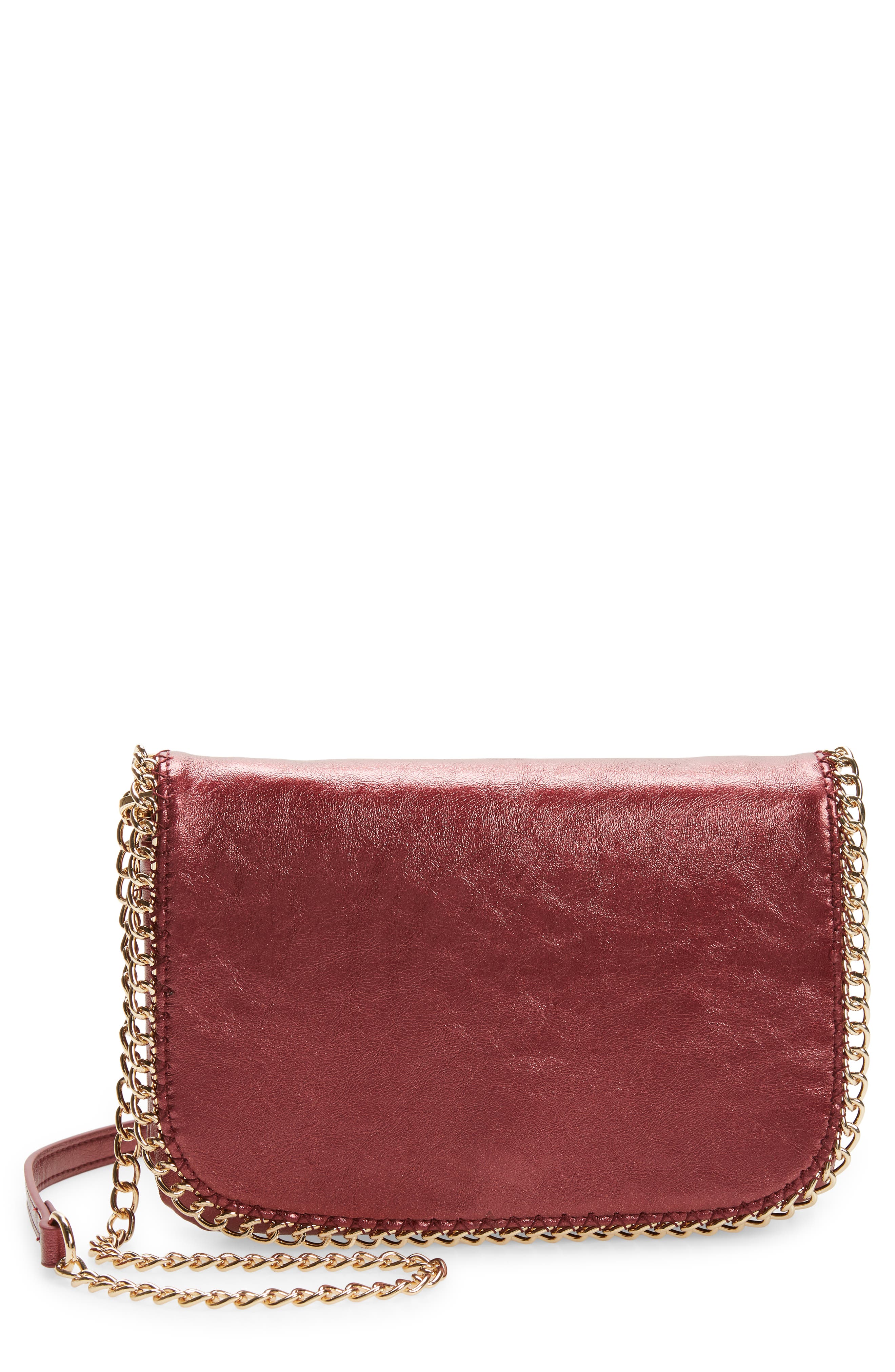Bianca Faux Leather Wallet on a Chain, Main, color, BURGUNDY MAROON
