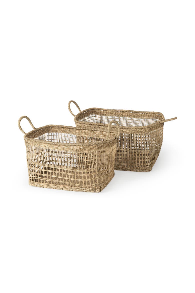 Bellisa Seagrass Rectangular Basket W/ Handles, Main, color, Brown