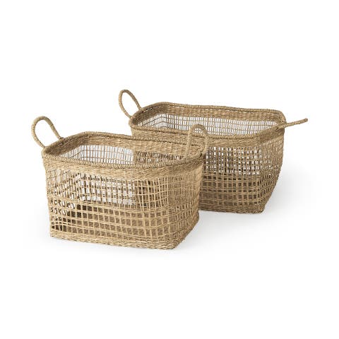 Bellisa Seagrass Rectangular Basket W/ Handles