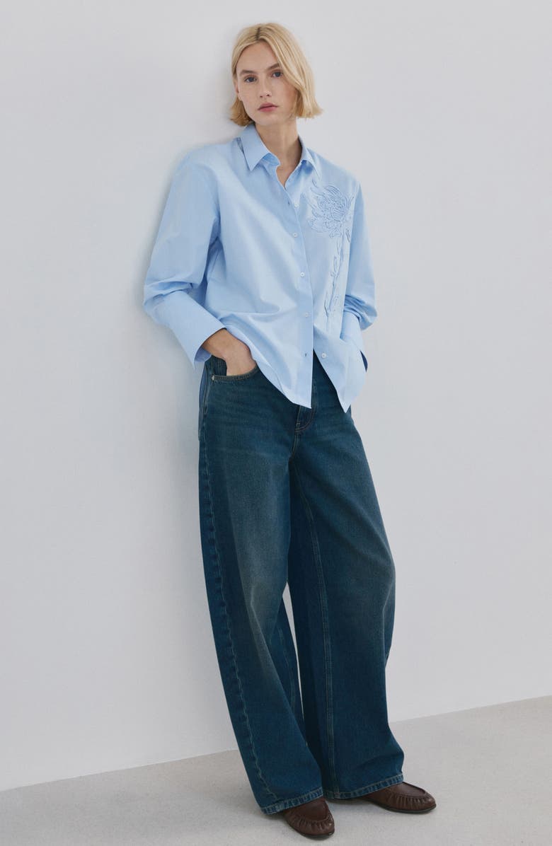 MANGO Embroidered Floral Button-Up Shirt, Alternate, color, Sky Blue