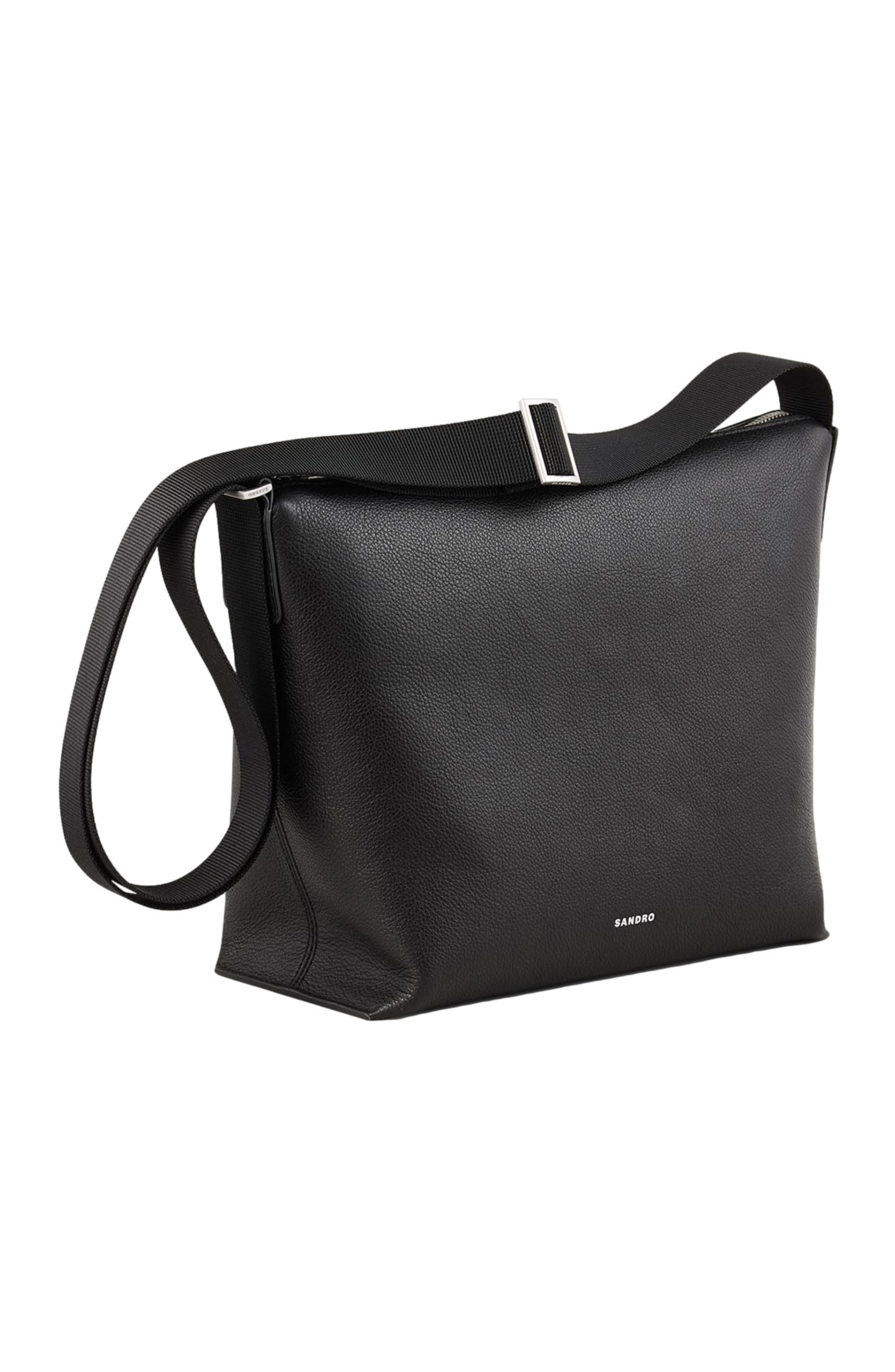 SANDRO Grained leather satchel, Alternate, color, 