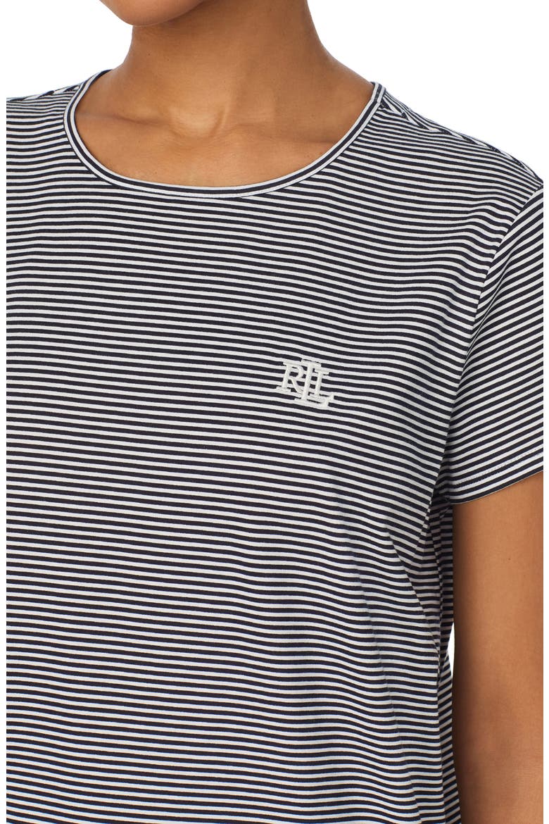 Short Sleeve Cotton Nightgown, Alternate, color, DARK BLUE/ STRIPE