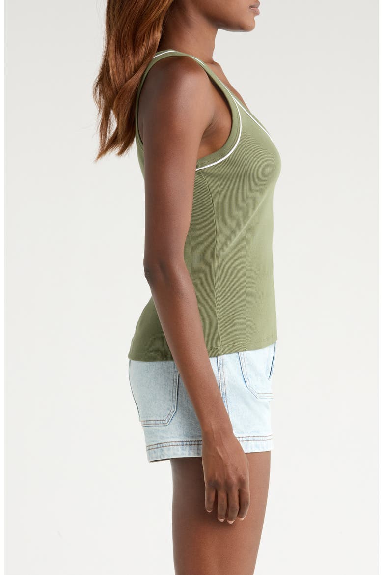 Birke Contrast Detail Stretch Cotton Tank, Alternate, color, STONE ARMY