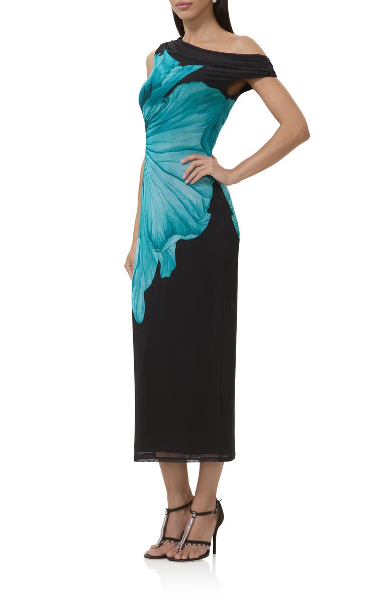 AFRM Holden One-Shoulder Midi Dress, Alternate, color, Teal Flower