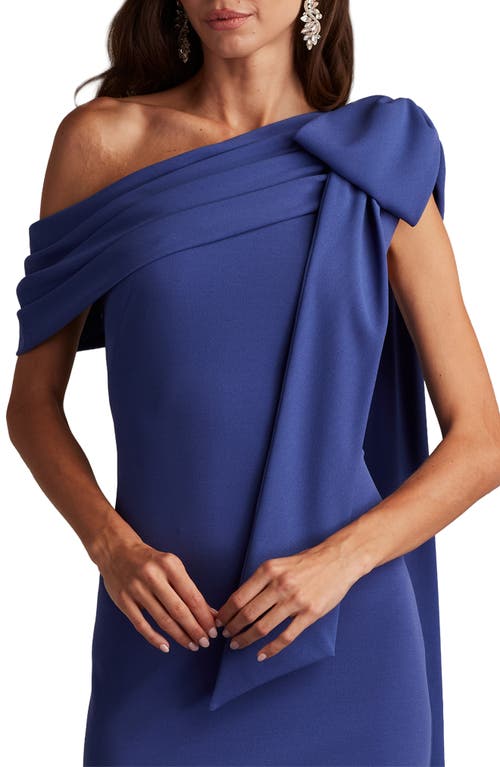 Tadashi Shoji One-shoulder Crepe Column Gown In Blue