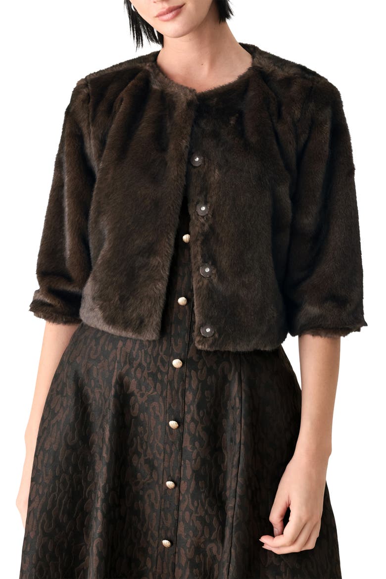 Faux Fur Jacket, Main, color, BROWN