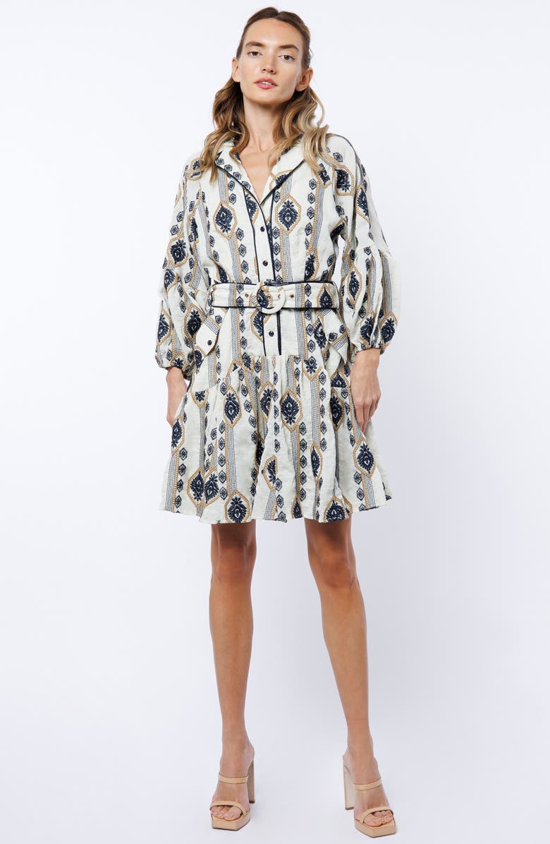CIEBON Jasper Embroidered Long Sleeve Belted Shirtdress, Alternate, color, White Multi