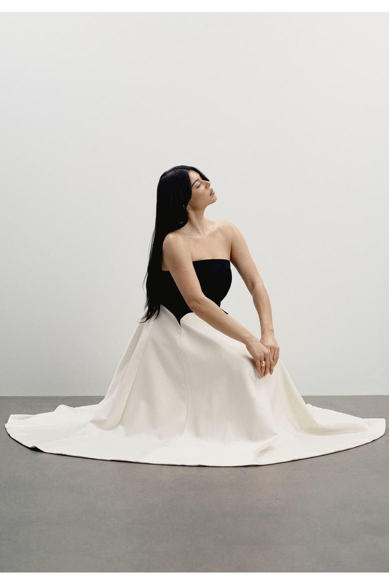 Strapless Color Blocked Satin Gown, Alternate, color, BLACK VANILLA ICE