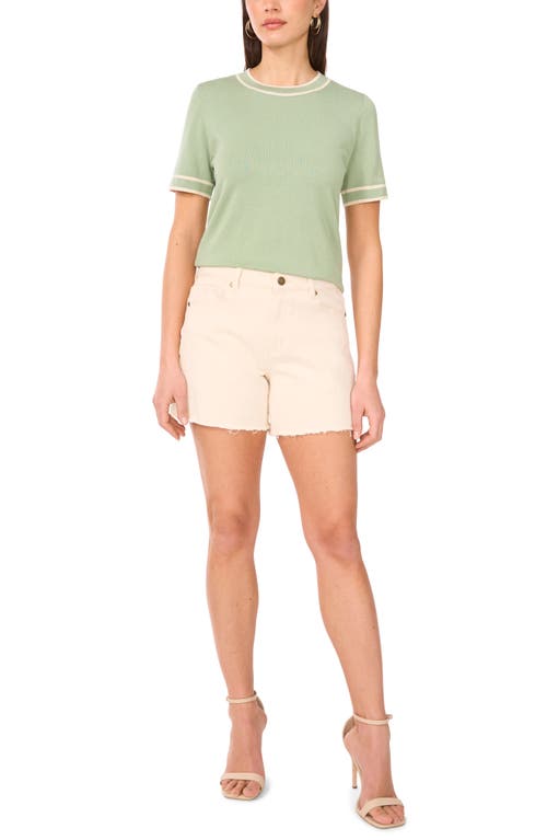 Vince Camuto Contrast Trim Short Sleeve Sweater In Eucalyptus