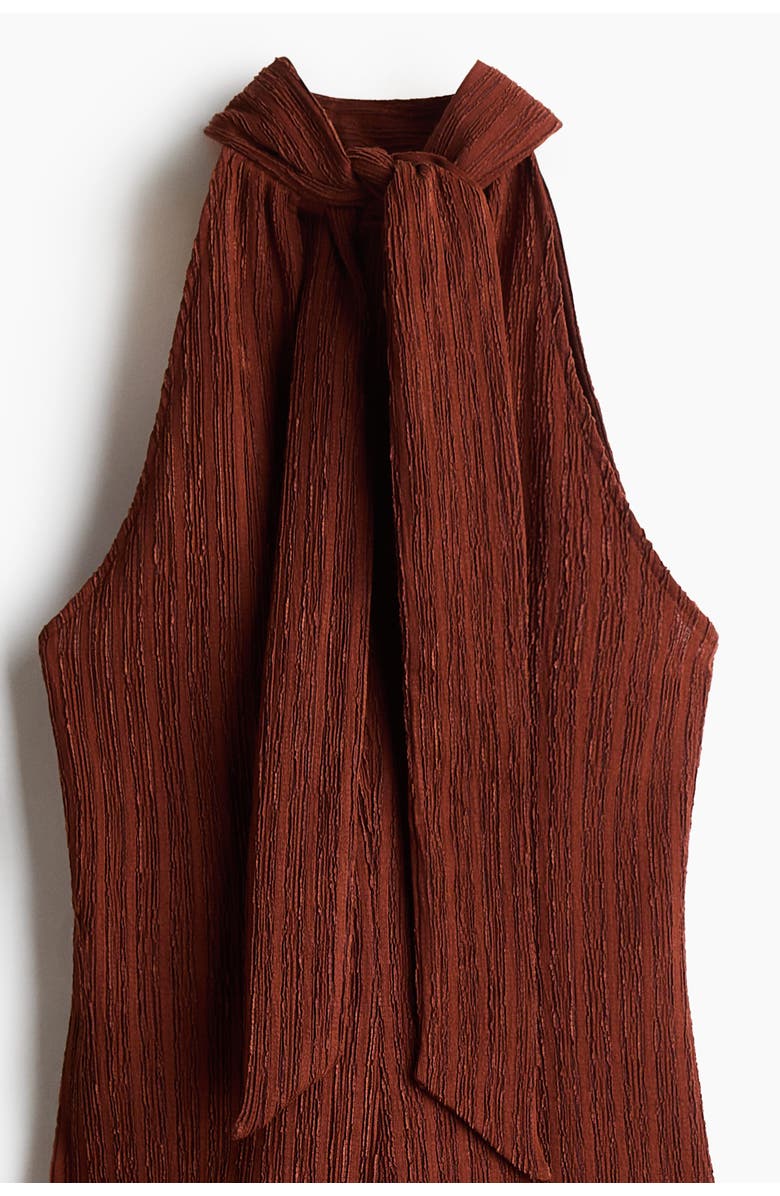 H&M Crinkled Sleeveless Dress, Alternate, color, Rust Brown